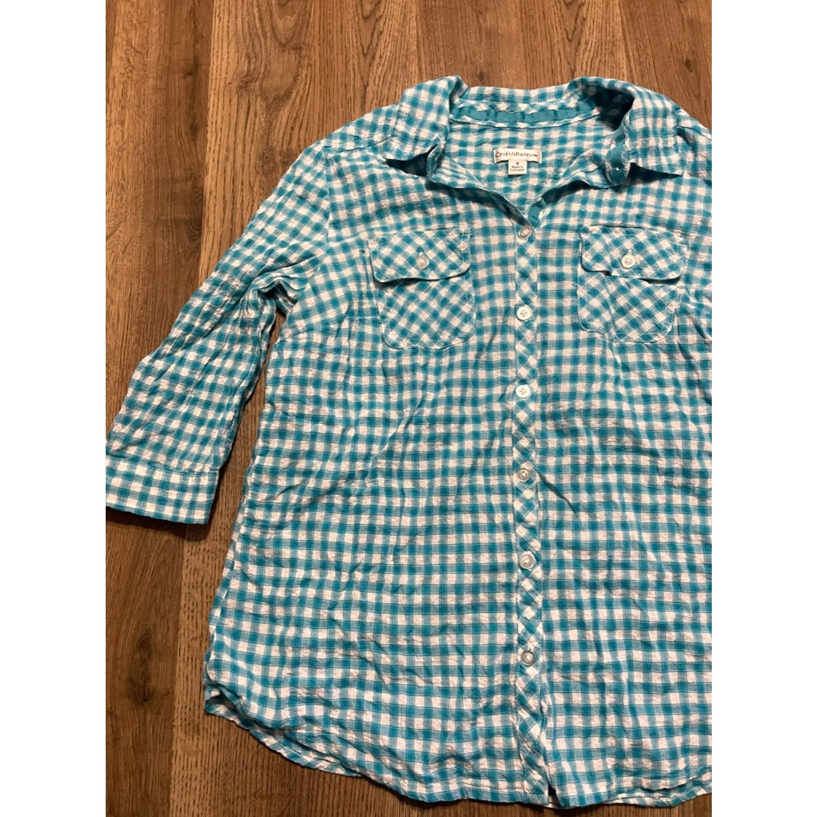 Croft & Barrow Croft & Barrow Shirt Women's Small Blue White Plaid Button Up Long Sleeve Casual Modern Mens? No, Women. Size S / US 4 / IT 40 - 3 Thumbnail