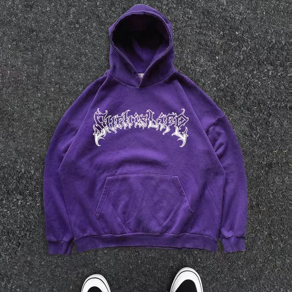 Japanese Brand × Vintage Purple street retro flame letter print hoodie Size US L / EU 52-54 / 3 - 1 Thumbnail