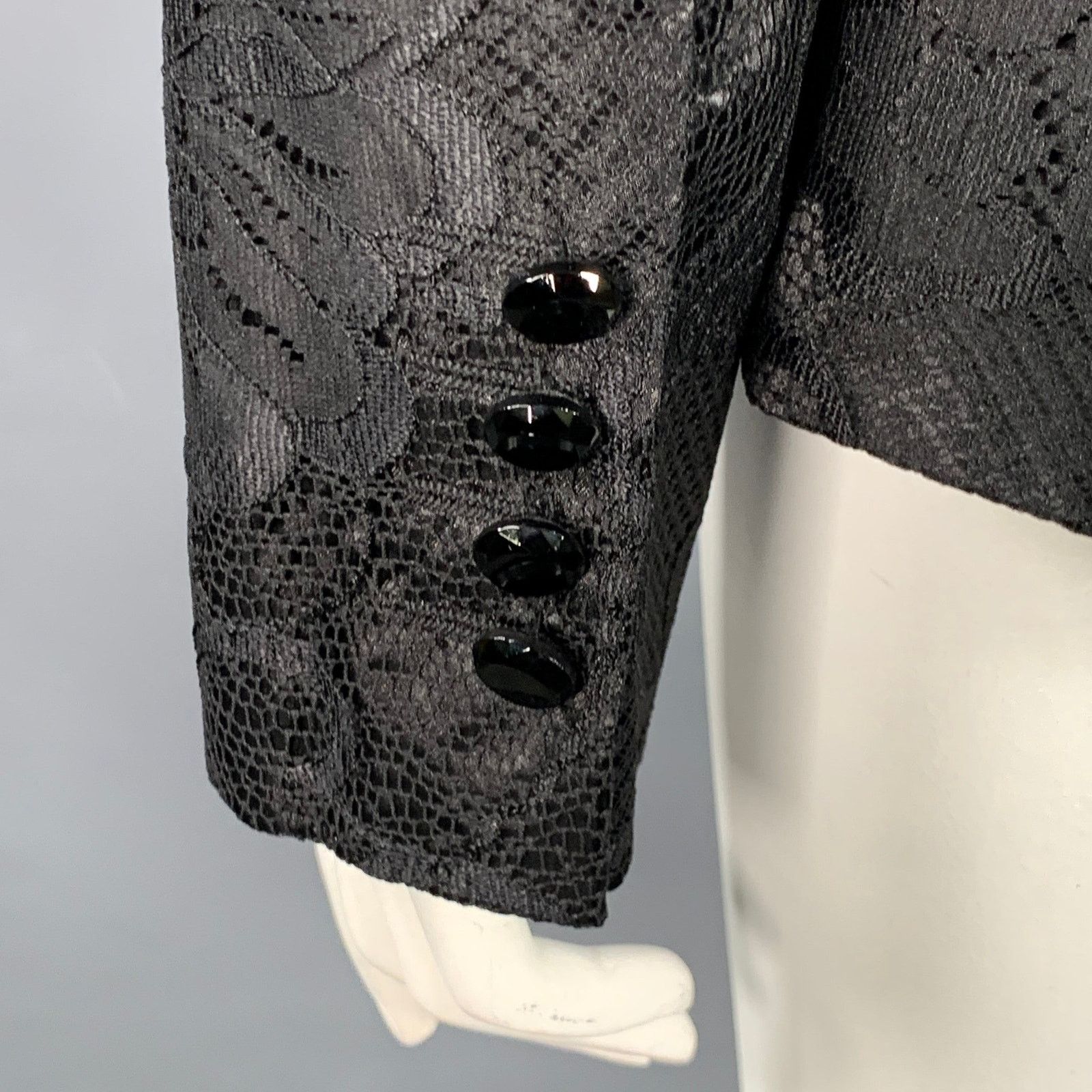 Emporio Armani Size 12 Black Polyester Blend Lace Peak Lapel Jacket Blazer Size XL / US 12-14 / IT 48-50 - 4 Thumbnail