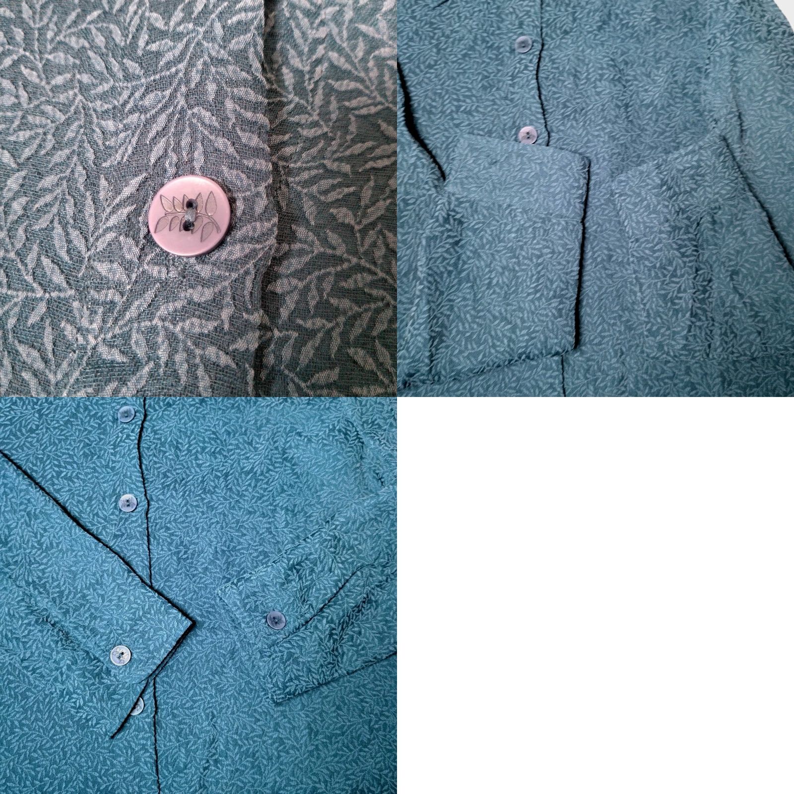 Vintage VINTAGE TravelSmith Blouse Petite Small SP Blue Long Sleeve Textured Leaf Collar Button Size S / US 4 / IT 40 - 8 Thumbnail