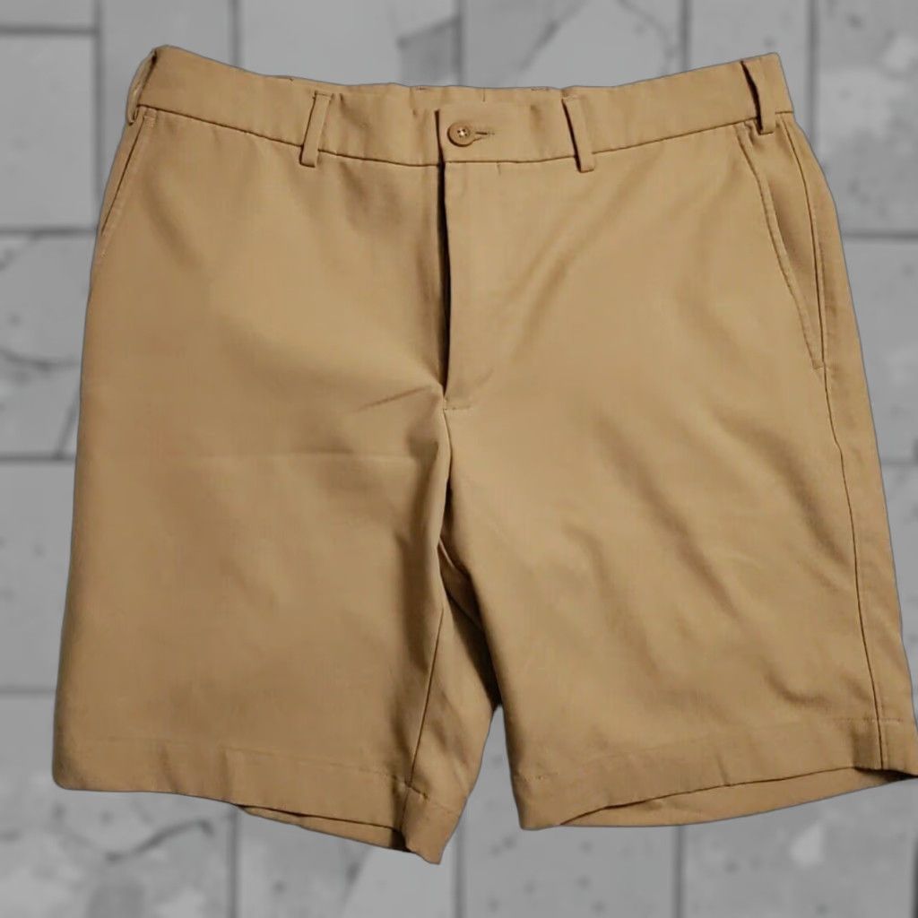 VINTAGE Men Hart Schaffner Marx Country Brown Polyester Flat Front Chino Shorts 34 NWOT