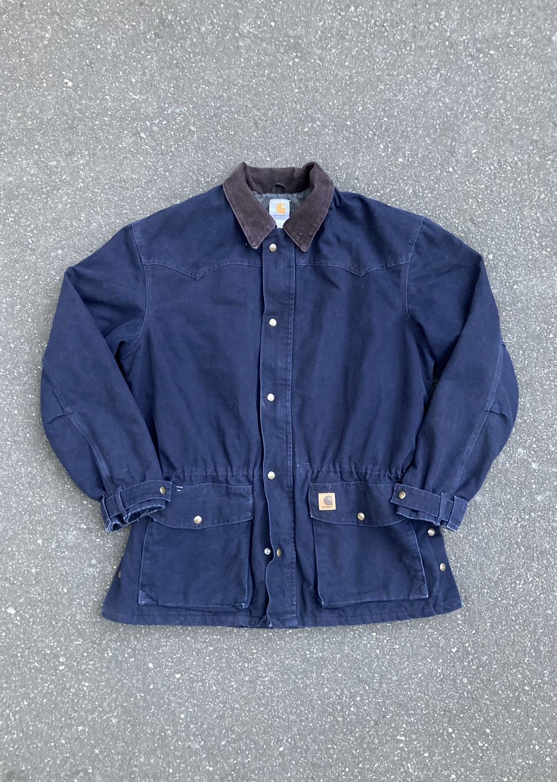image of Navy Carhartt Santa Fe Overcoat Midnight Carhartt Jacket C52 in Blue, Men's (Size Large)