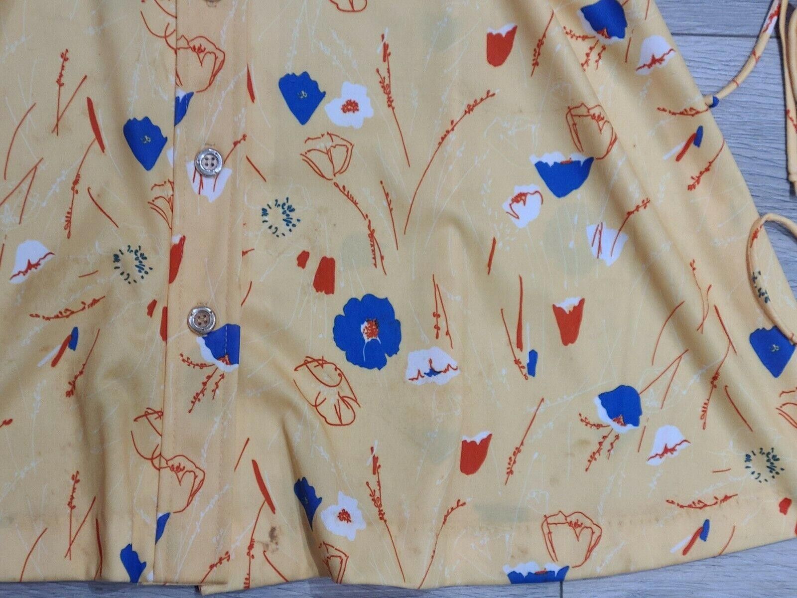 Designer Vintage Dress 1960s Printed Button Down Yellow Belted Size L / US 10 / IT 46 - 3 Thumbnail
