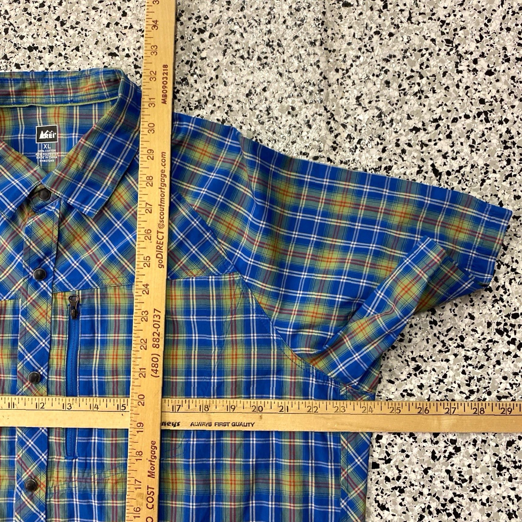 Vintage REI Shirt Mens XL Blue Tartan Plaid Short Sleeve Gallegos Zip Pocket Pearl Snap Shirt Size US XL / EU 56 / 4 - 3 Thumbnail