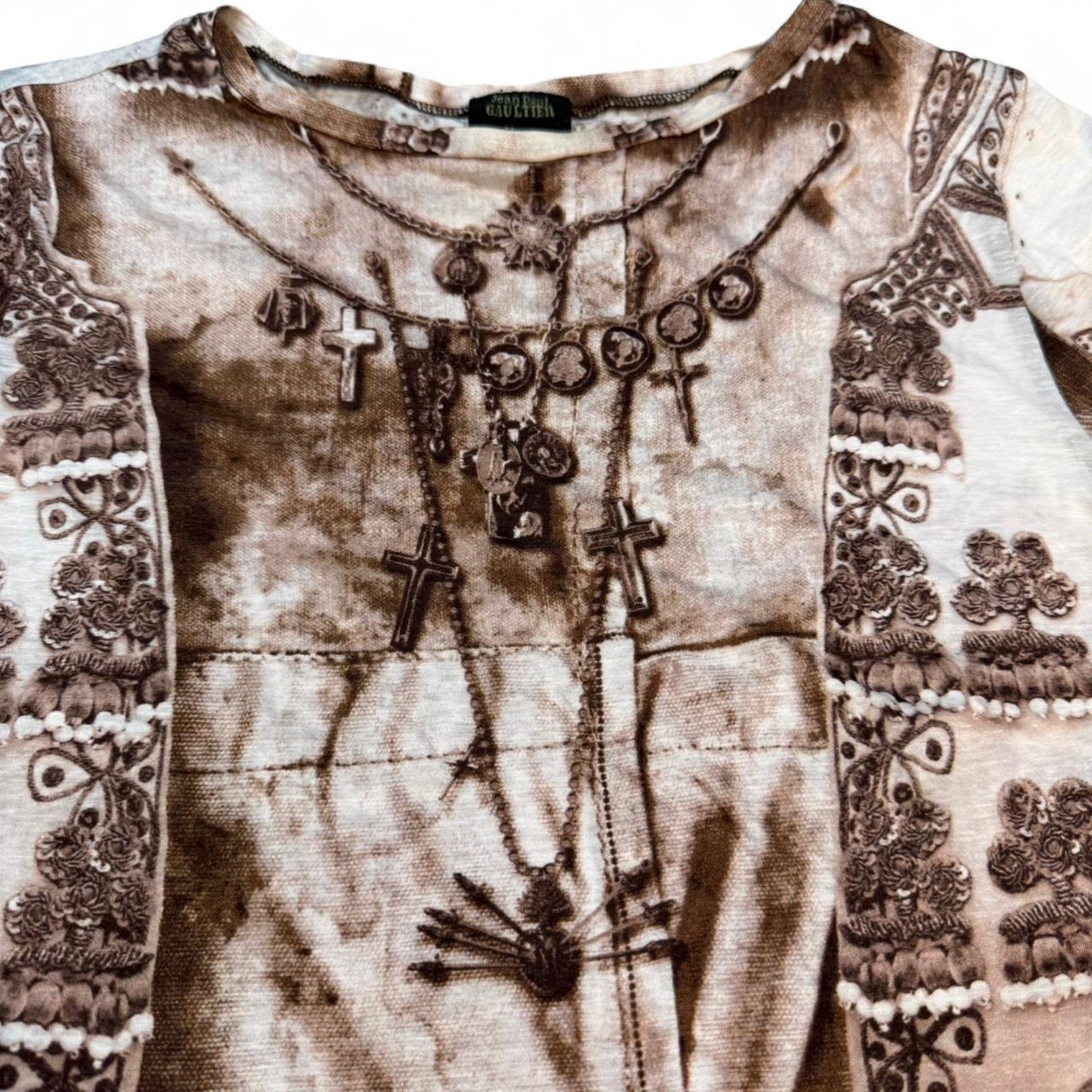 Jean Paul Gaultier Jean Paul Gaultier Chains Graphic 1998 T-Shirt Brown/Beige Size S / US 4 / IT 40 - 4 Thumbnail
