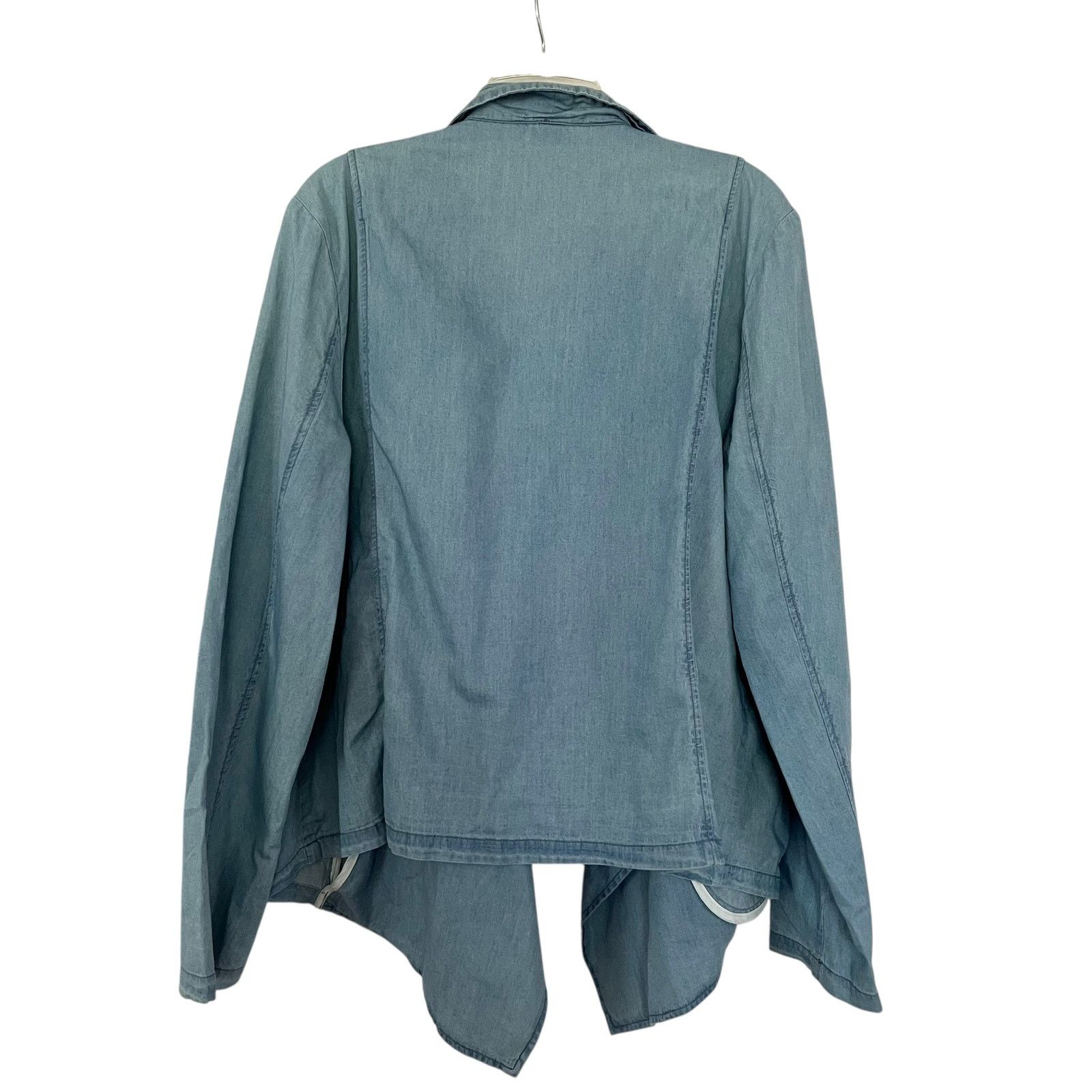 Saks Fifth Avenue Saks Fifth Avenue Blue Chambray Waterfall Open Front Jacket Size XL / US 12-14 / IT 48-50 - 6 Thumbnail