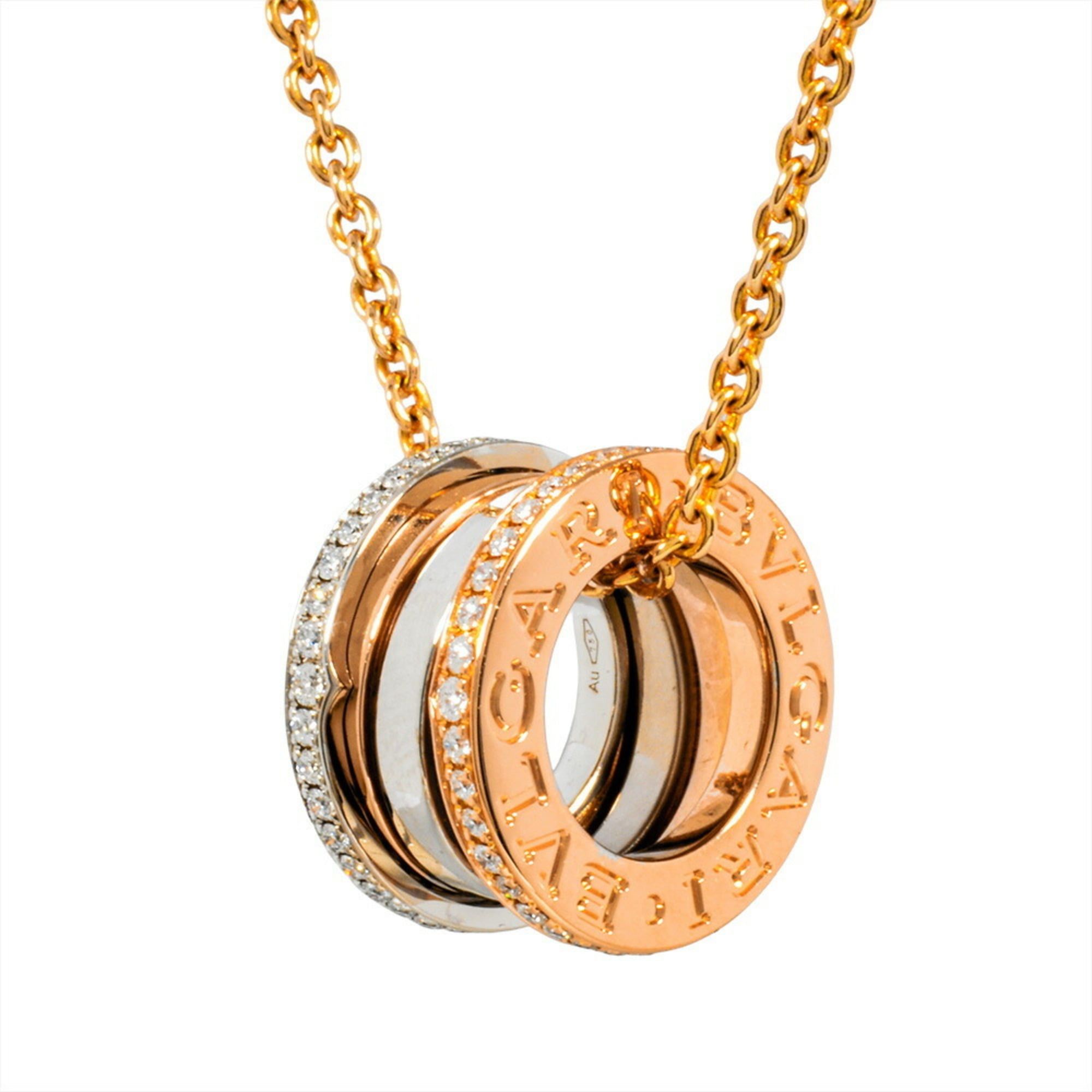 BVLGARI B.zero1 Perfect Mistake Necklace with Diamonds 355062 12.9g 18K Gold Pink and White