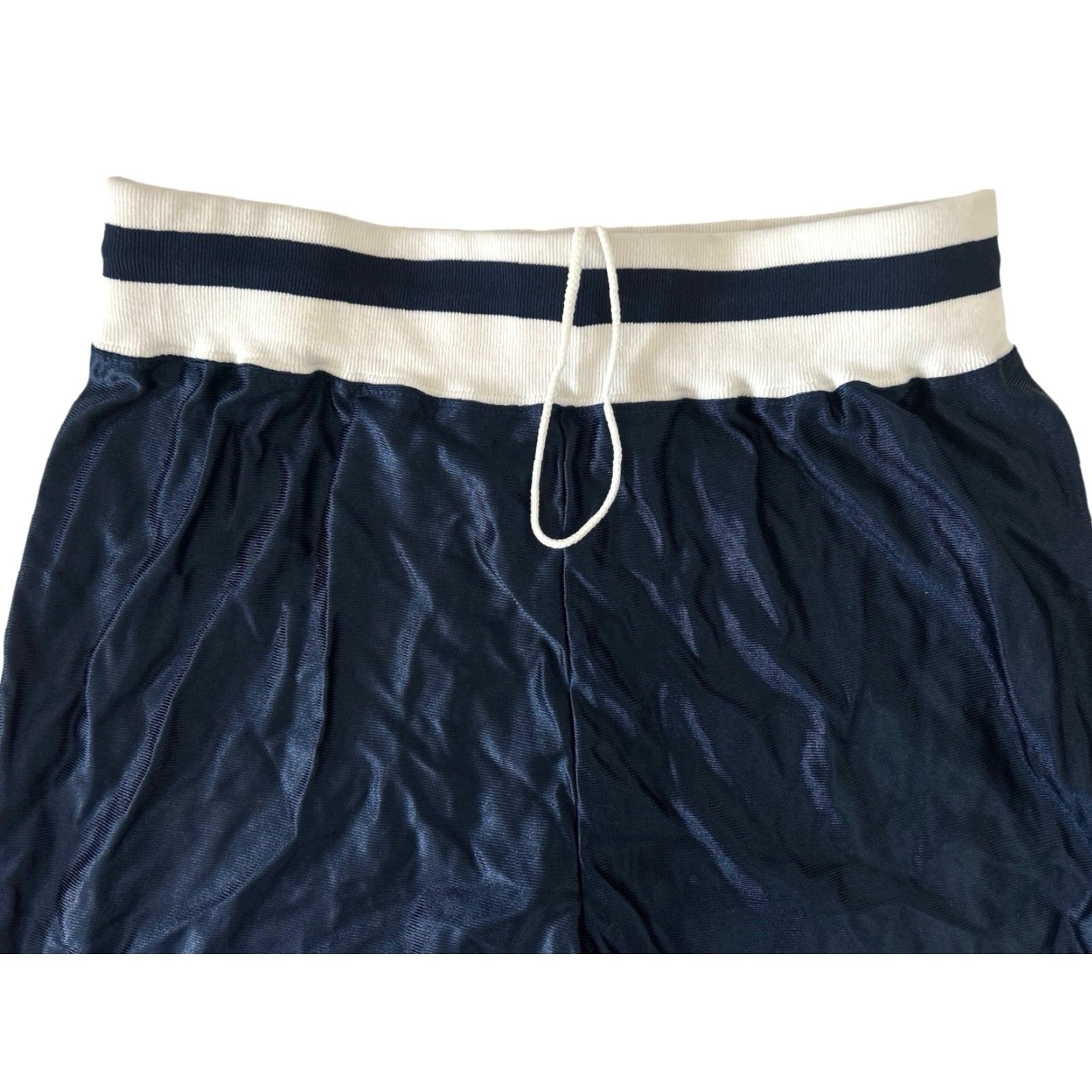 Vintage VINTAGE Don Alleson Dazzle Basketball Shorts Womens L Navy White & Navy Stripes Waistband Piping 90s USA Athletic Nylon NOS NWT Size 36" / US 14 / IT 50 - 3 Thumbnail