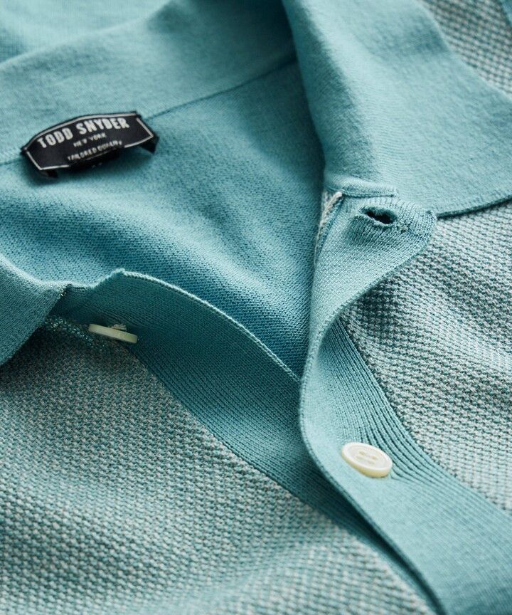 Todd Snyder Silk Cotton Small Tonal Full Placket Polo Aqua Size US M / EU 48-50 / 2 - 7 Thumbnail