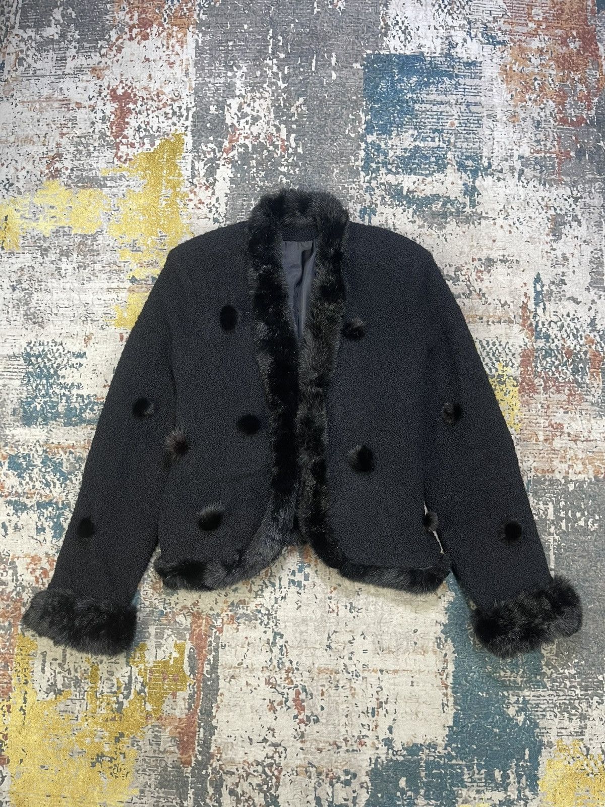 Japanese Brand Boucle Plush Fur Trim Scattered Pom-Poms Jacket Size L / US 10 / IT 46 - 9 Thumbnail