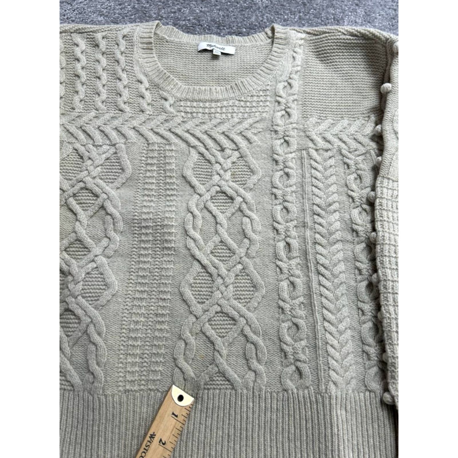 Madewell Madewell Sweater Womens XXS Beige Wool Cable Knit Bobble Open Side Crew Neck Size XXS / US 00 / IT 34 - 7 Thumbnail