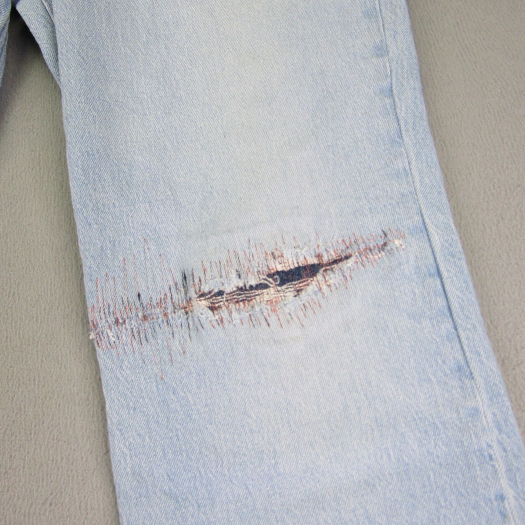 Levi's Levis Jeans Womens 30x29 Blue Denim 70s High Slim Straight Light Wash Fray Pants Size 30" / US 8 / IT 44 - 2 Thumbnail