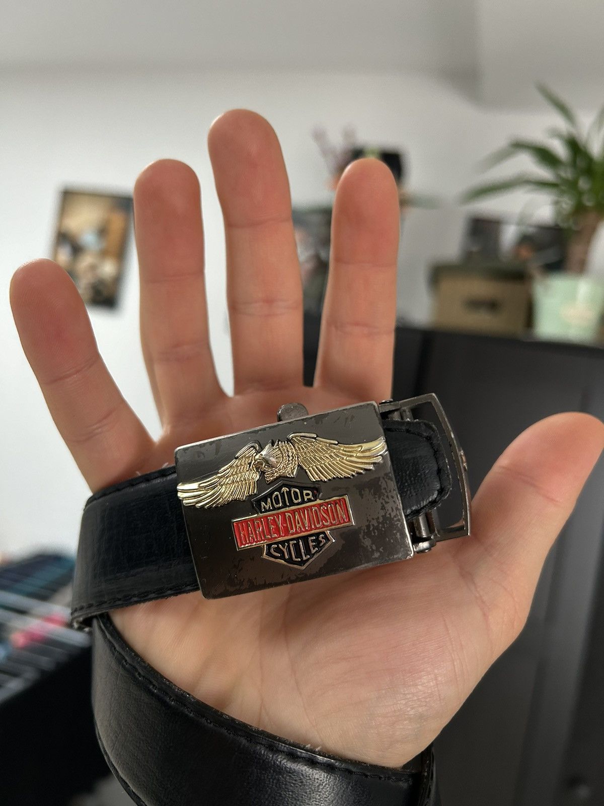 Harley Davidson × Vintage 1989 Harley Davidson Metal Buckle Leather Belt Size ONE SIZE - 2 Thumbnail