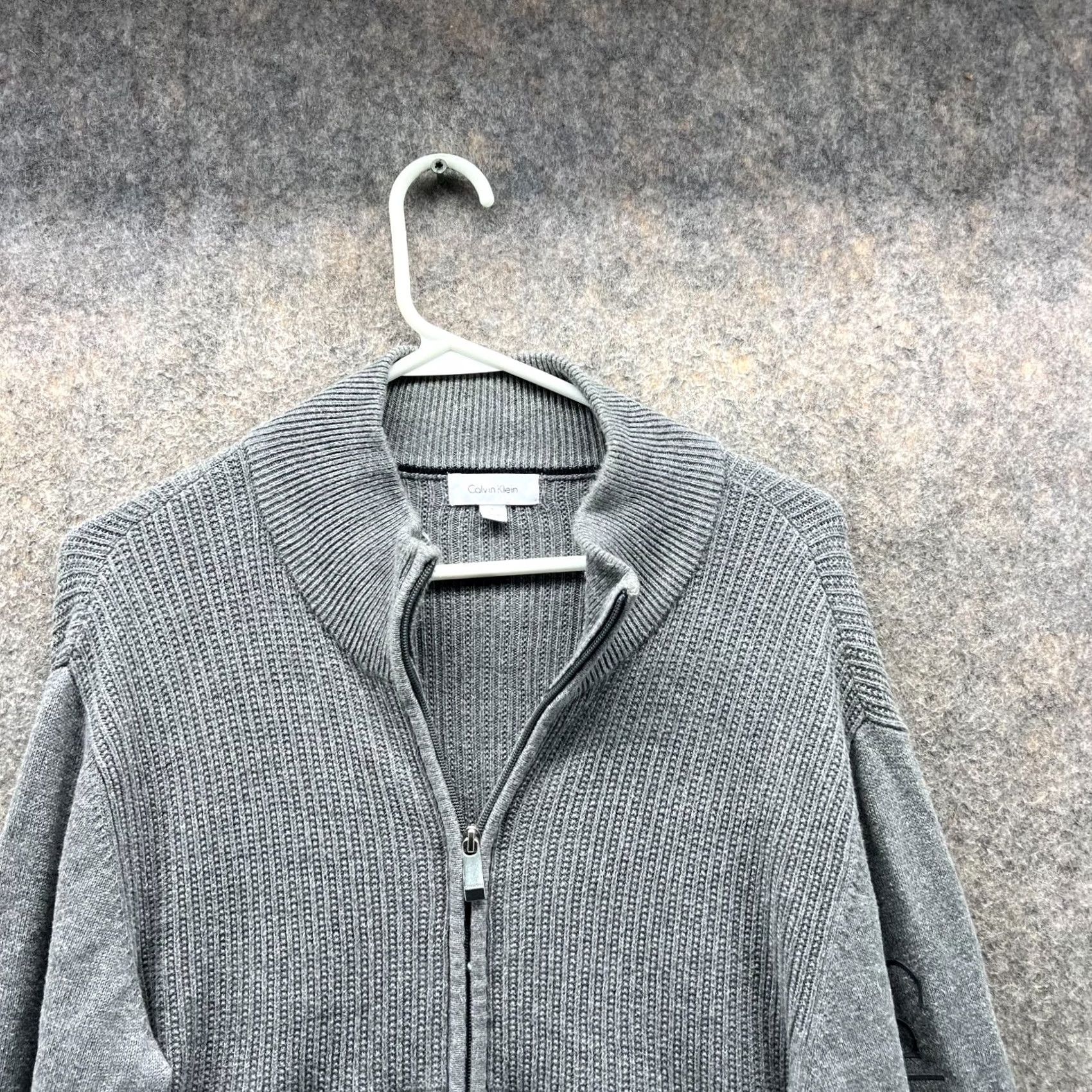 Calvin Klein VINTAGE Calvin Klein Sweater Shirt Men Small Gray Full Zip Fleece Cotton Jacket Chunky Knit Size US S / EU 44-46 / 1 - 5 Thumbnail