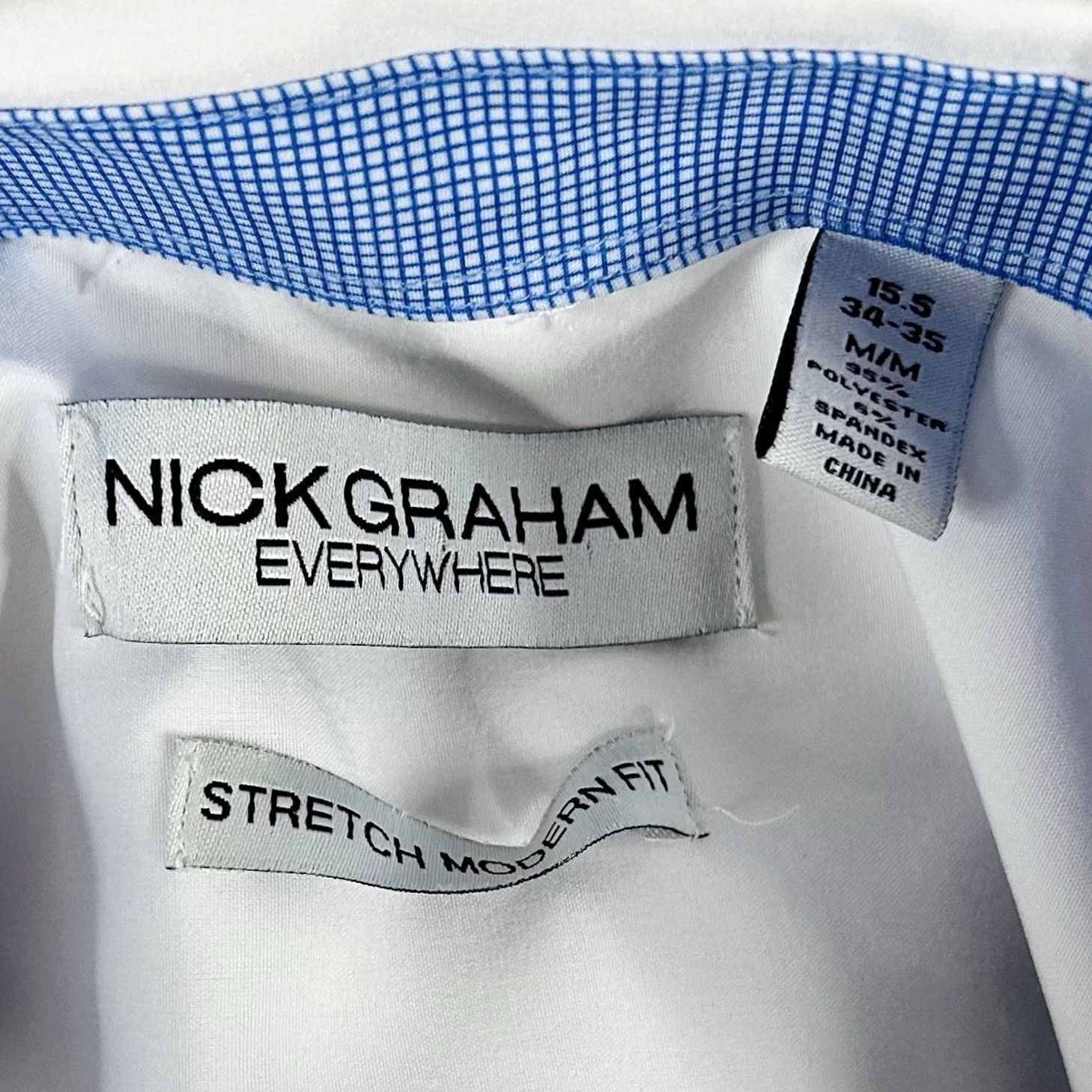 Vintage Nick Graham Dress Shirt 15.5 34/35 Stretch Modern Fit All White Mens Size 42R - 3 Thumbnail