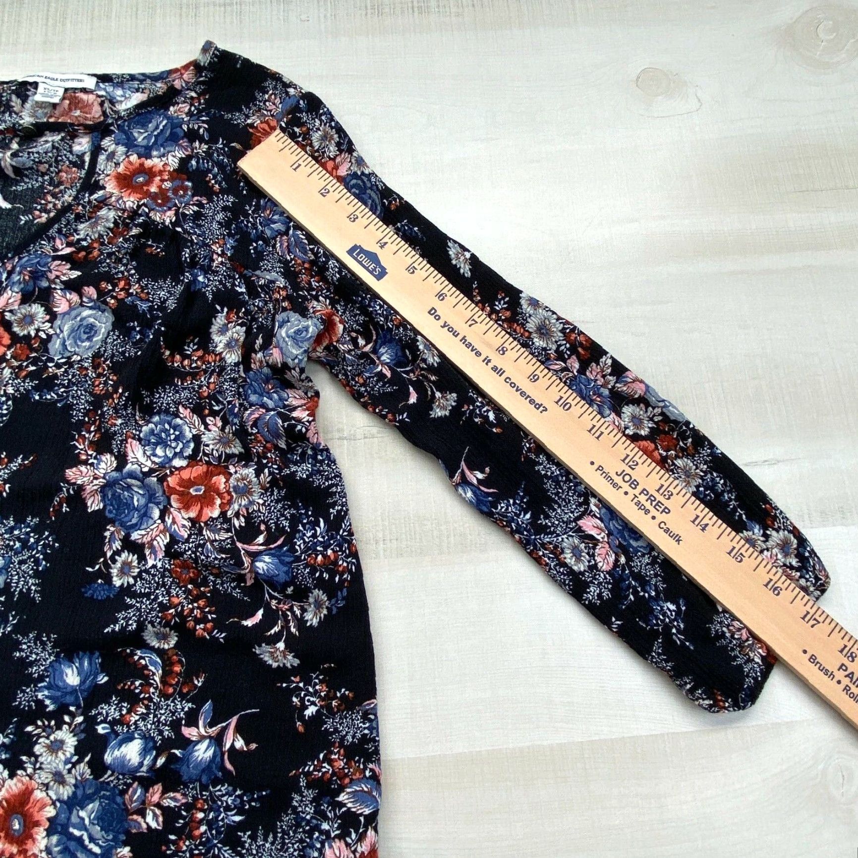 American Eagle Outfitters American Eagle Womens Boho Floral Blouse XS Black Flowy Keyhole Top Size XS / US 0-2 / IT 36-38 - 7 Thumbnail