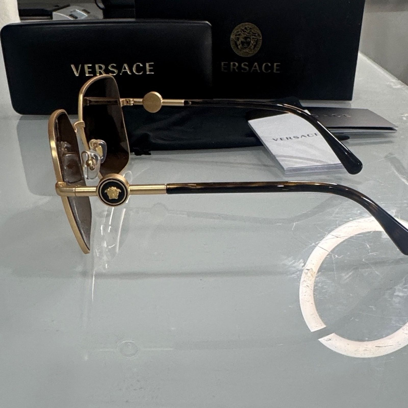 Versace Versace Women’s Gold Frame Sunglasses with Mirror Lenses Size ONE SIZE - 7 Thumbnail