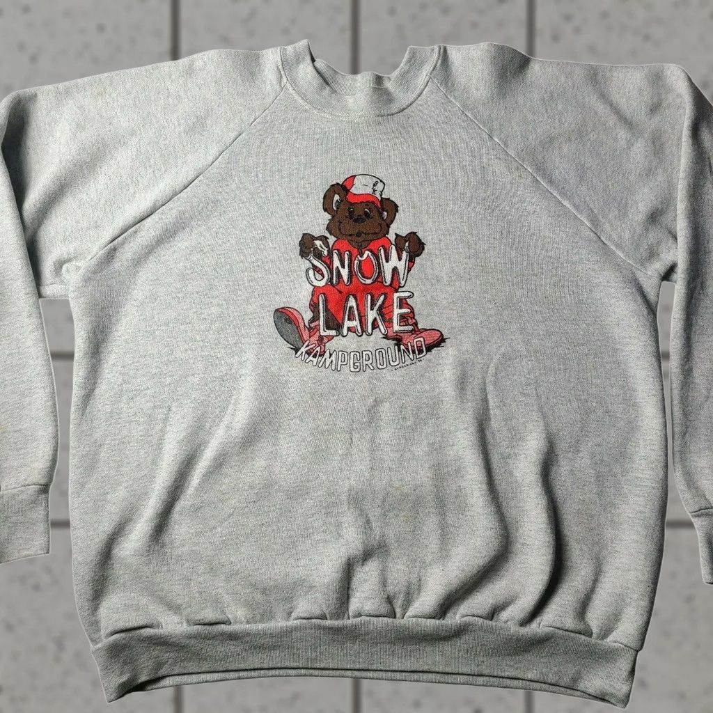 Fruit Of The Loom VINTAGE Fruit of the Loom 90s Teddy Bear Sweatshirt Men 2XL Gray Crew Neck Pullover Cotton Blend Graphic Print Sweatshirt Mens 90s Theme Size US XXL / EU 58 / 5 - 1 Thumbnail