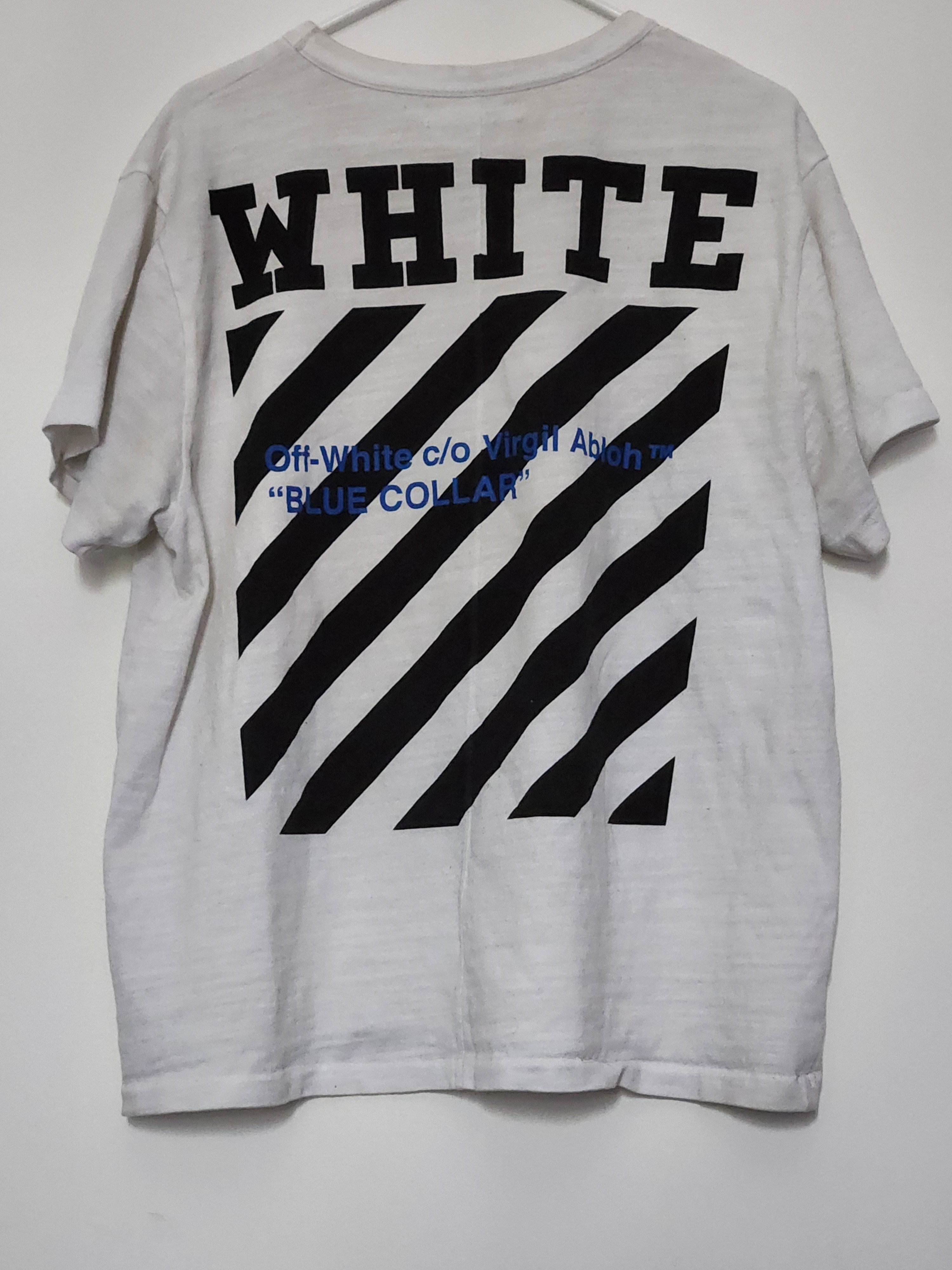 Off-White Off-White Blue Collar Diagonal Stripe White T-Shirt Size L Size US L / EU 52-54 / 3 - 2 Thumbnail