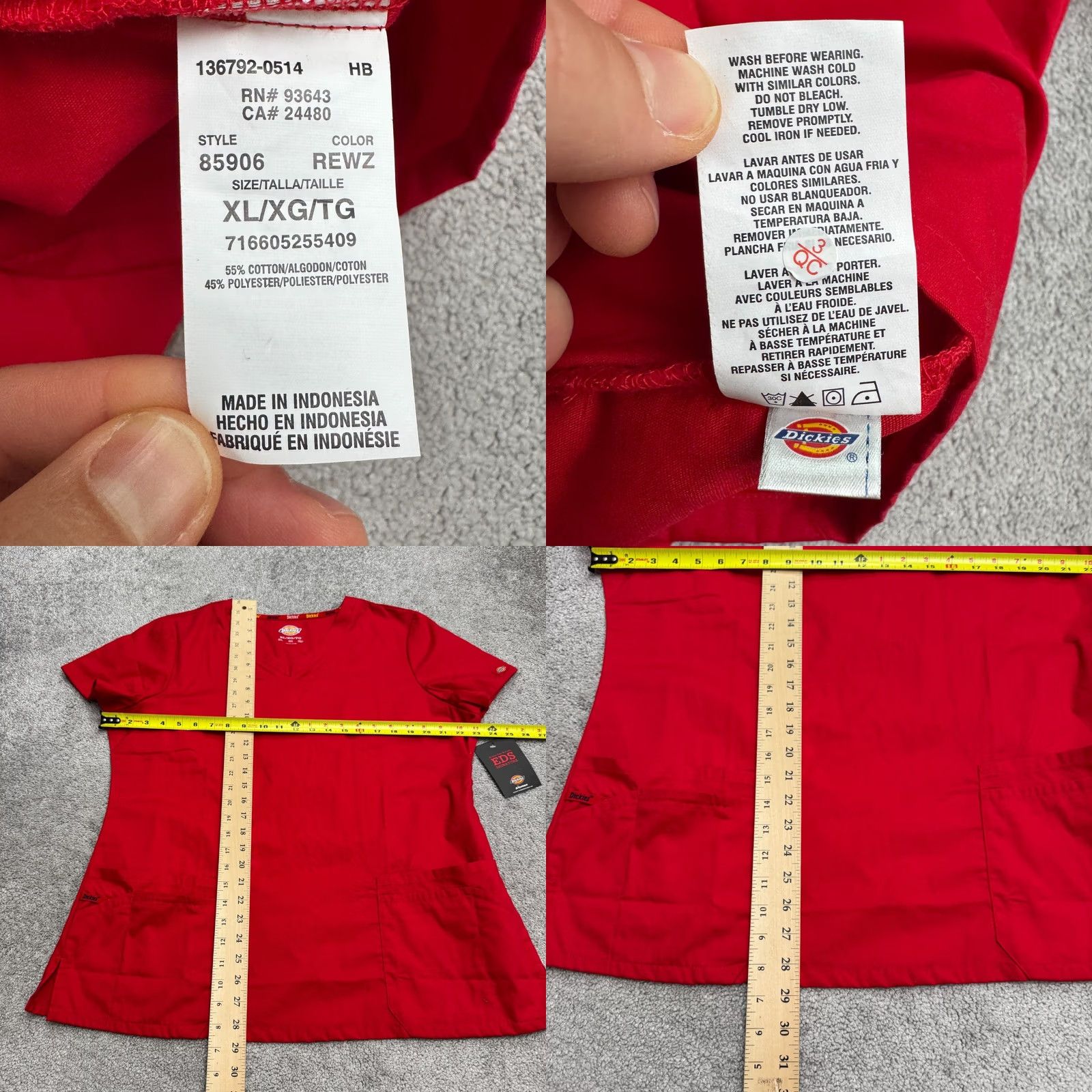 Dickies Dickies EDS Signature Scrub Top Womens XL Red V-Neck Junior Fit Nursing Medical Shirt Size XL / US 12-14 / IT 48-50 - 8 Thumbnail