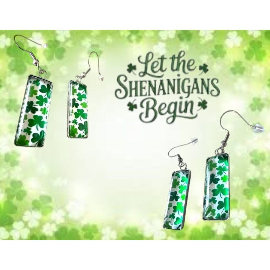 Handmade St Patrick's Day Shamrock Earrings Rectangle Party Parade Fe Size ONE SIZE - 7 Thumbnail