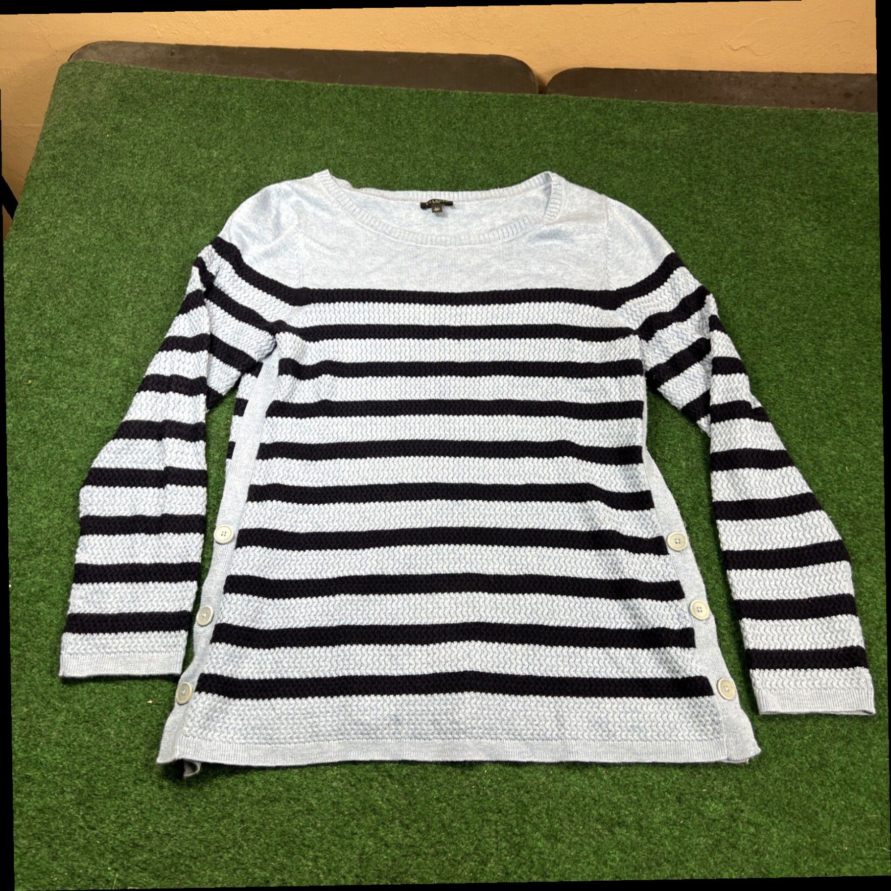 Talbots TALBOTS Sweater Womens Large Petite Blue Stripe Cotton Long Sleeve Pullover Size L / US 10 / IT 46 - 1 Thumbnail