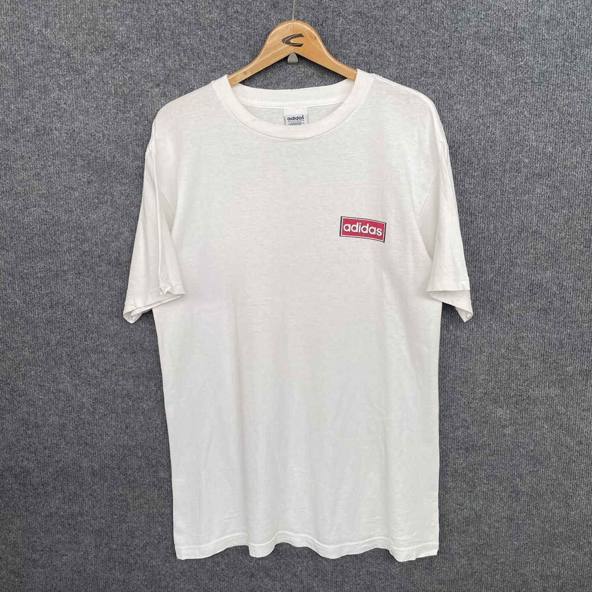 Adidas × Vintage Vintage 1990s Adidas 3 Stripes Backhit Tee Made in USA Size US M / EU 48-50 / 2 - 5 Thumbnail