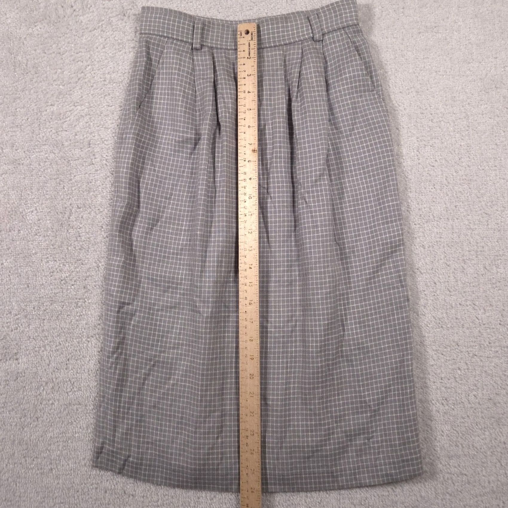 Evan Picone VINTAGE Evan Picone Petites Skirt Womens 4 Petite Gray Plaid Midi Career 80s Size 27" / US 4 / IT 40 - 7 Thumbnail