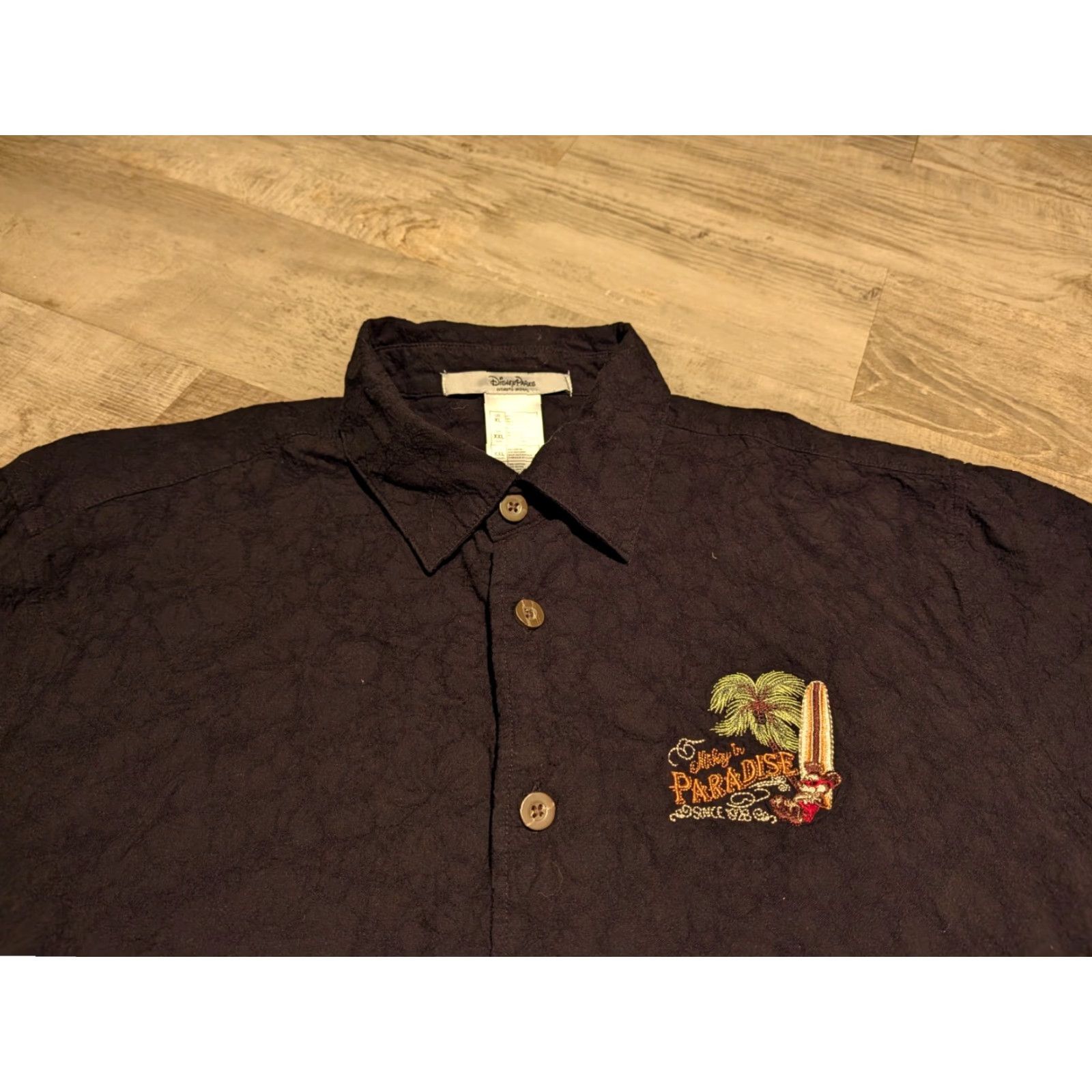 Disney Disney Mickey Mouse Floral Embroidered Button-Up Camp Shirt Mens XL Black Casual Size US XL / EU 56 / 4 - 6 Thumbnail