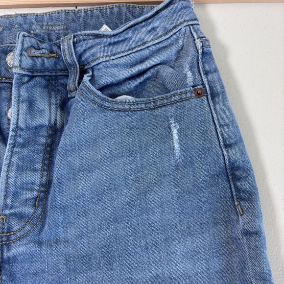 Old Navy Old Navy High Rise Straight Jean Women Blue Distressed 6 Size 28" / US 6 / IT 42 - 4 Thumbnail