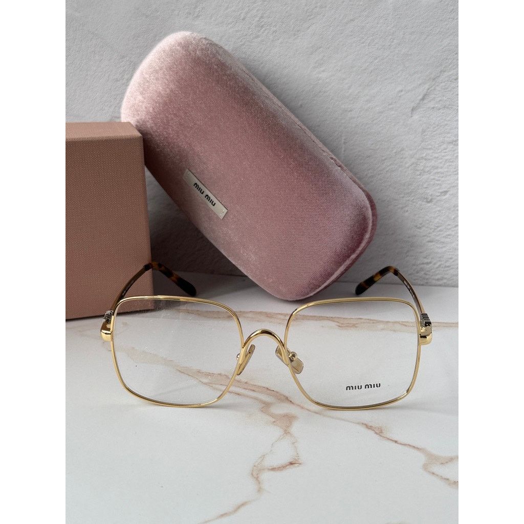 Miu Miu NEW Miu Miu M51YV Gold Square Logo Metal Eyeglasses Frames Size ONE SIZE - 5 Thumbnail