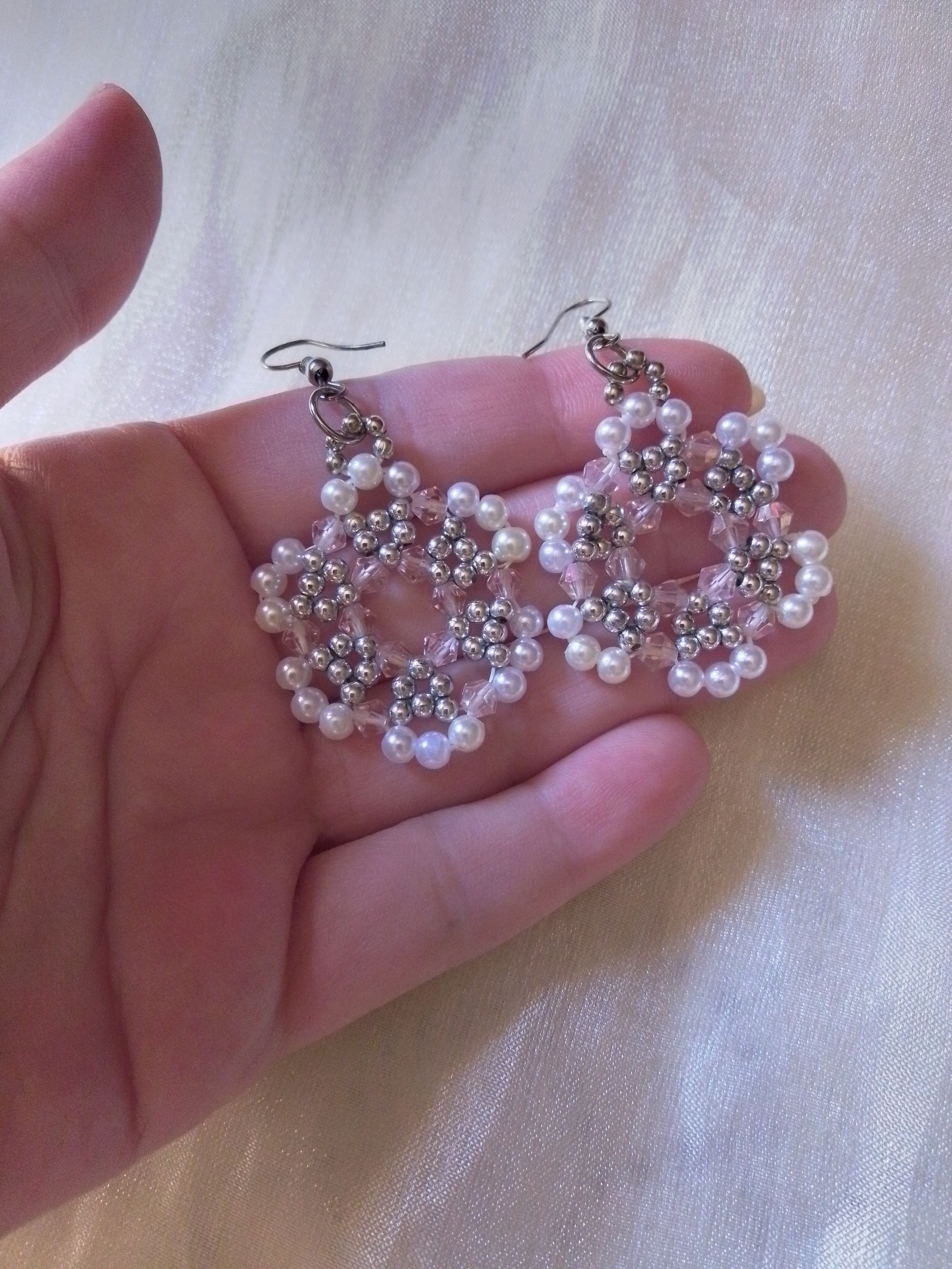 Handmade Necklace Beaded Flower Pendant Earrings Crystal Pearls Size ONE SIZE - 8 Thumbnail