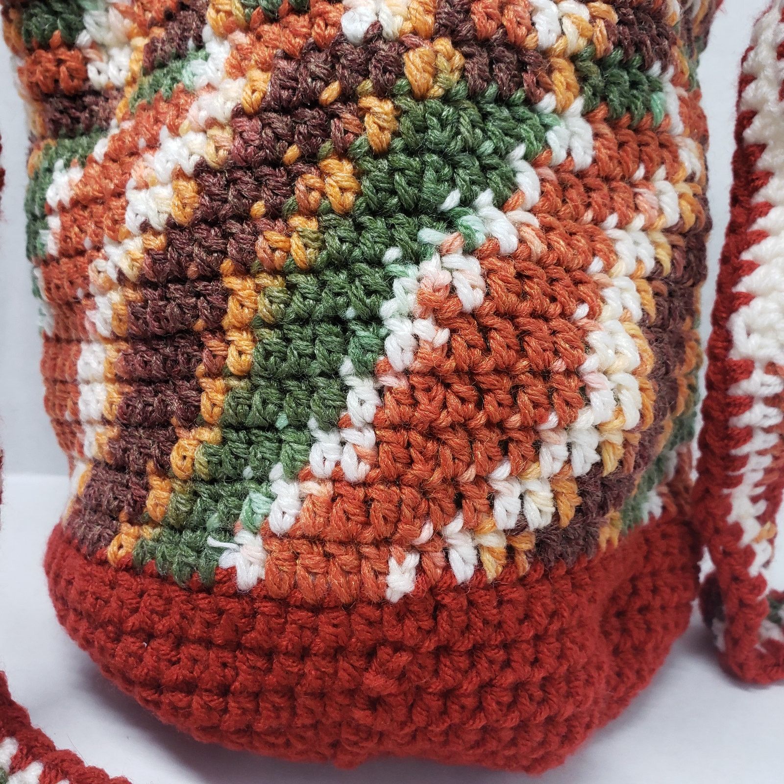 Handmade Striped Crochet Crossbody Bucket Bag Brown Small Handmade Size ONE SIZE - 13 Thumbnail