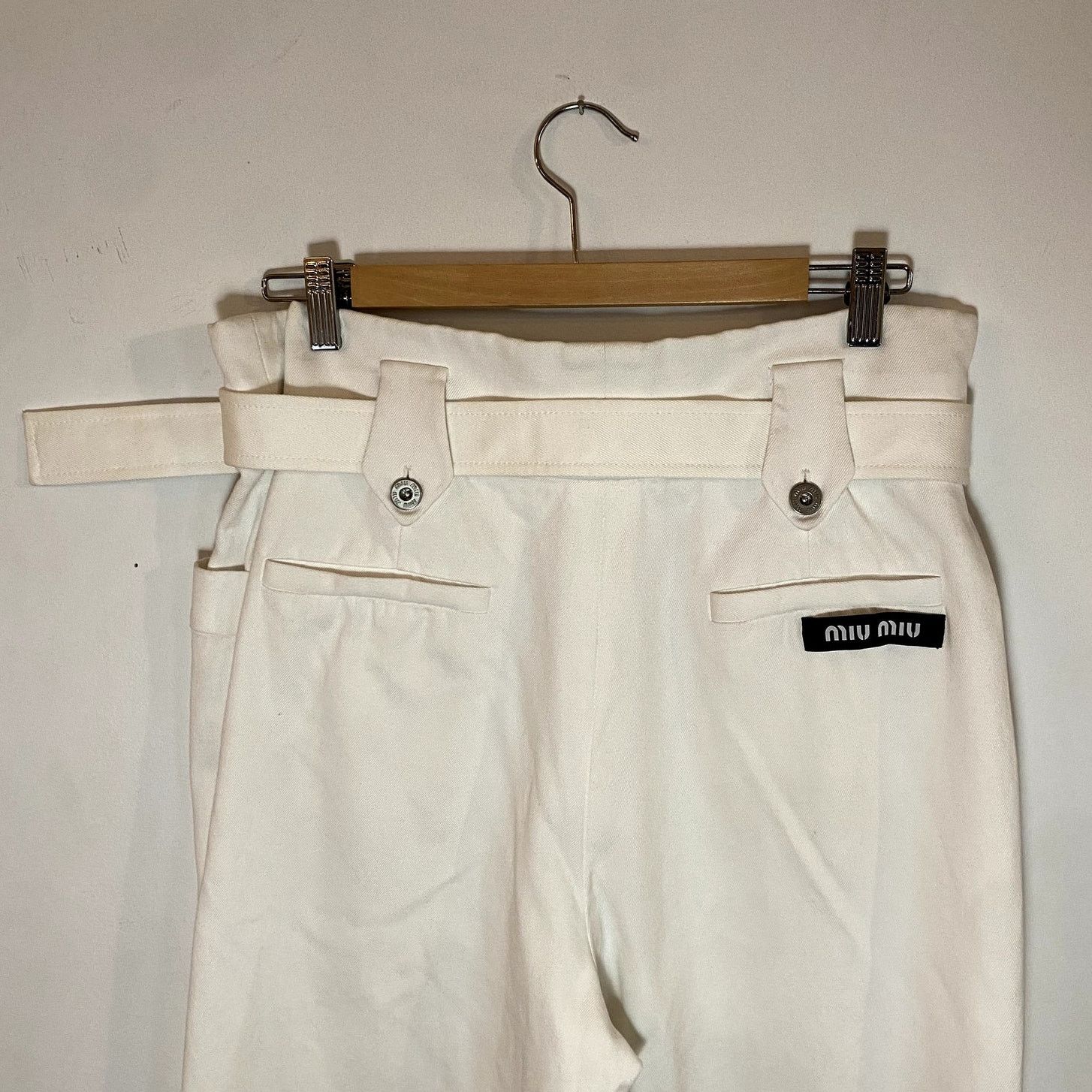 Miu Miu Miu Miu Wide Leg Bootcut Pants Belted White 2019 Size 48 IT Size 34" / US 12 / IT 48 - 4 Thumbnail