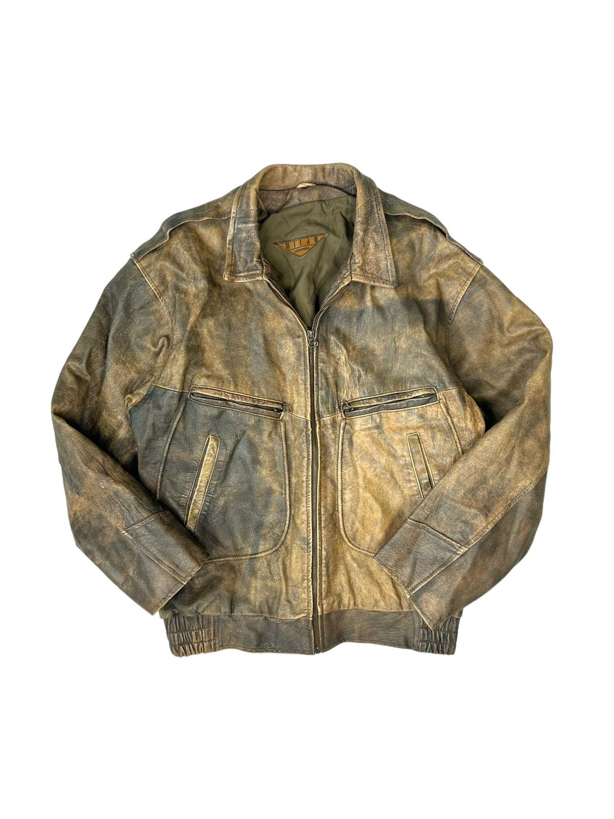 image of Aviator Leather Jacket Faded in Brown, Men's (Size Large)