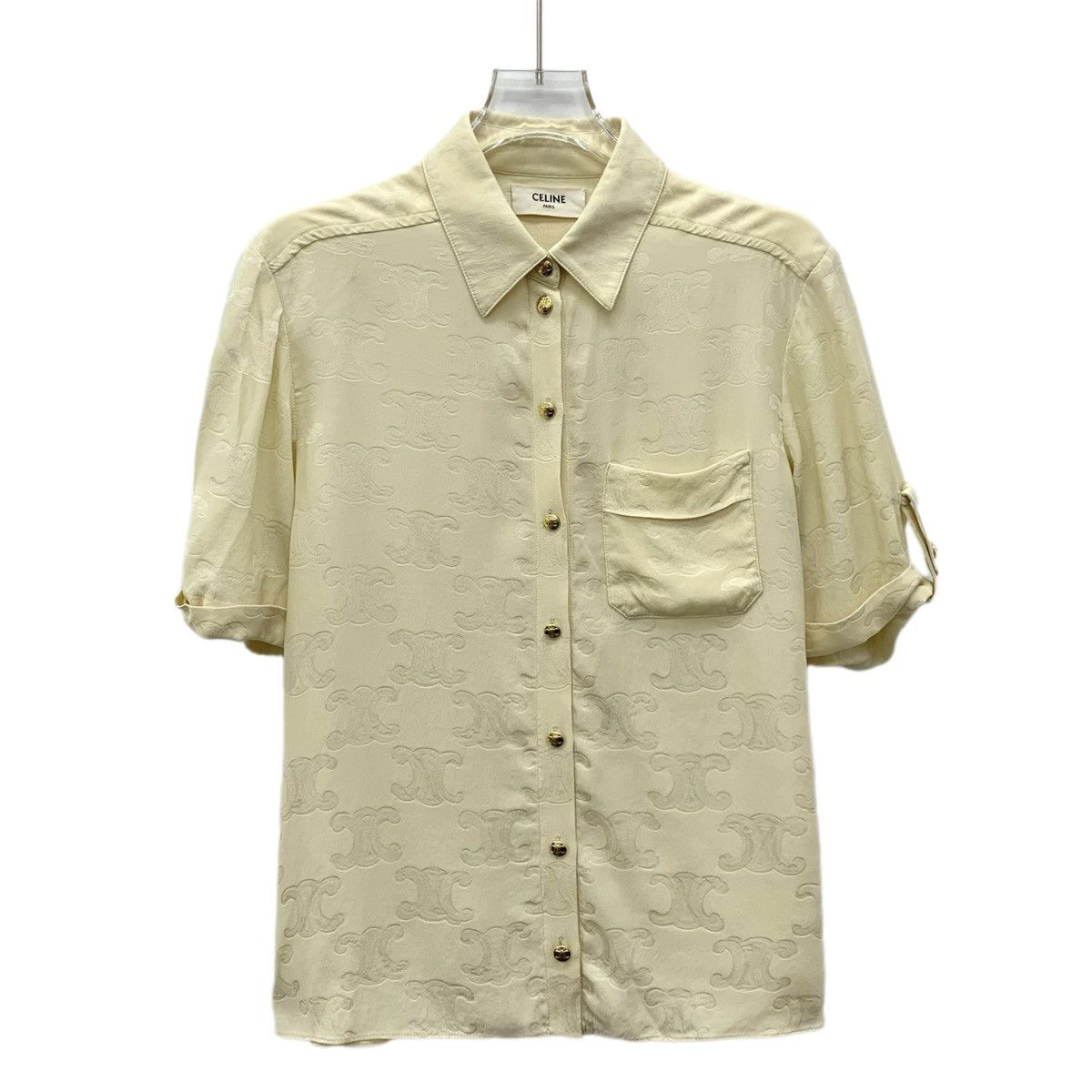 Celine Celine Pale Yellow Silk Short Sleeve Shirt K26WX Size M / US 6-8 / IT 42-44 - 1 Thumbnail