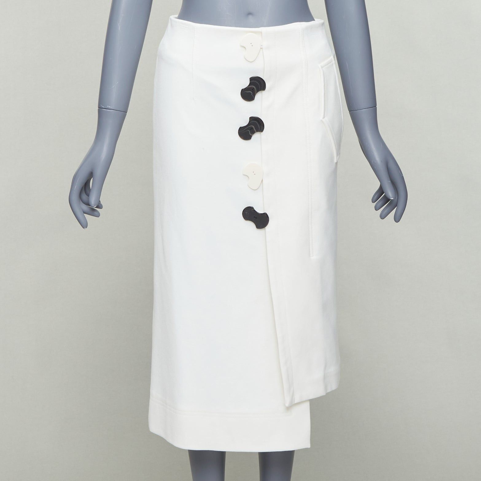 Tibi TIBI white structural buttons asymmetric darted pencil skirt US0 XS Size 26" / US 2 / IT 38 - 1 Thumbnail