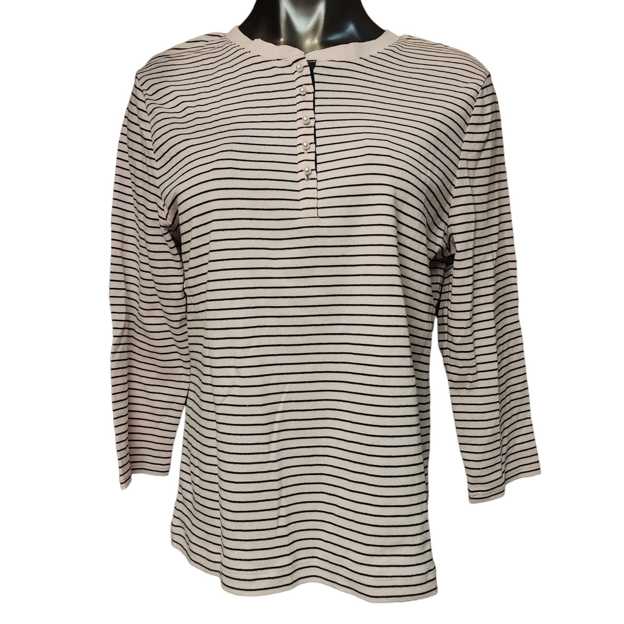 Chaps Chaps Women's White/Black Striped Long Sleeve Top XL Size XL / US 12-14 / IT 48-50 - 1 Thumbnail