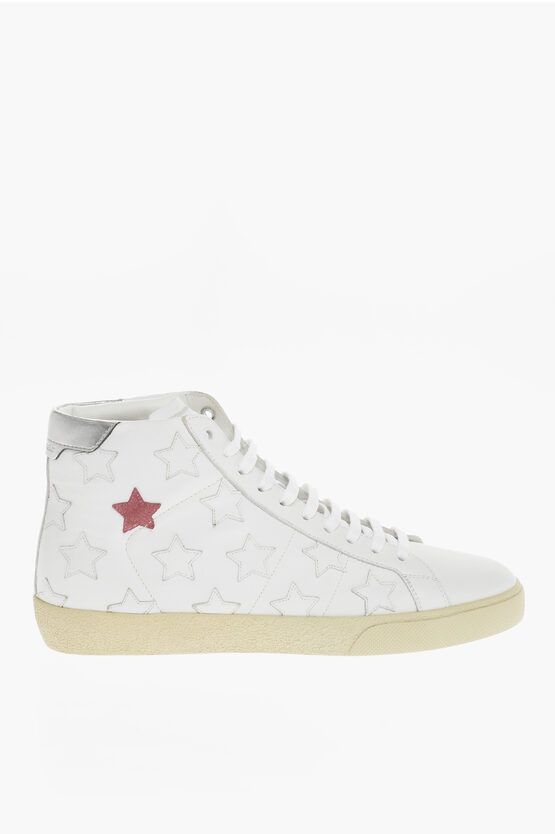 image of Saint Laurent Paris Og1Mm0524 Leather Patches Sneakers In White, Men's (Size 10)