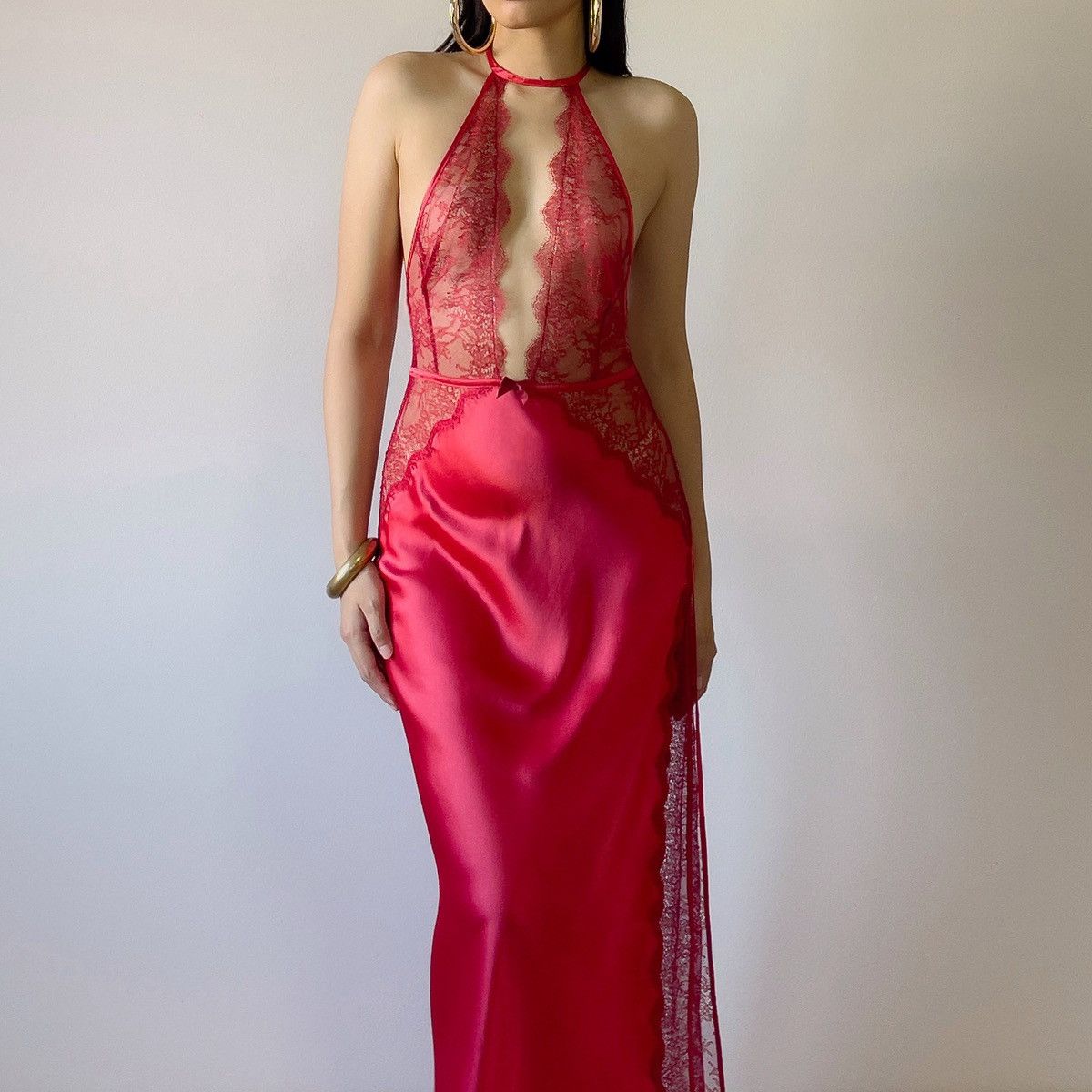 Victoria's Secret VS Red Satin & Lace Slip Gown (XS-S) Size S / US 4 / IT 40 - 1 Thumbnail