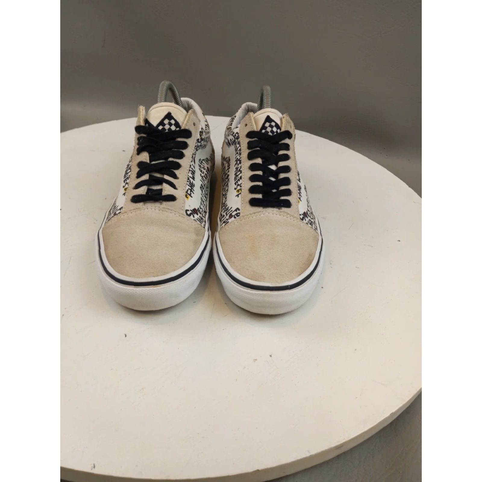 Vans VANS Sneaker Unisex – Low Canvas Suede Checkered Flag Flag Tongue Athletic Shoes 7 8.5 Men Women White Beige Black Size US 6 / IT 36 - 3 Thumbnail