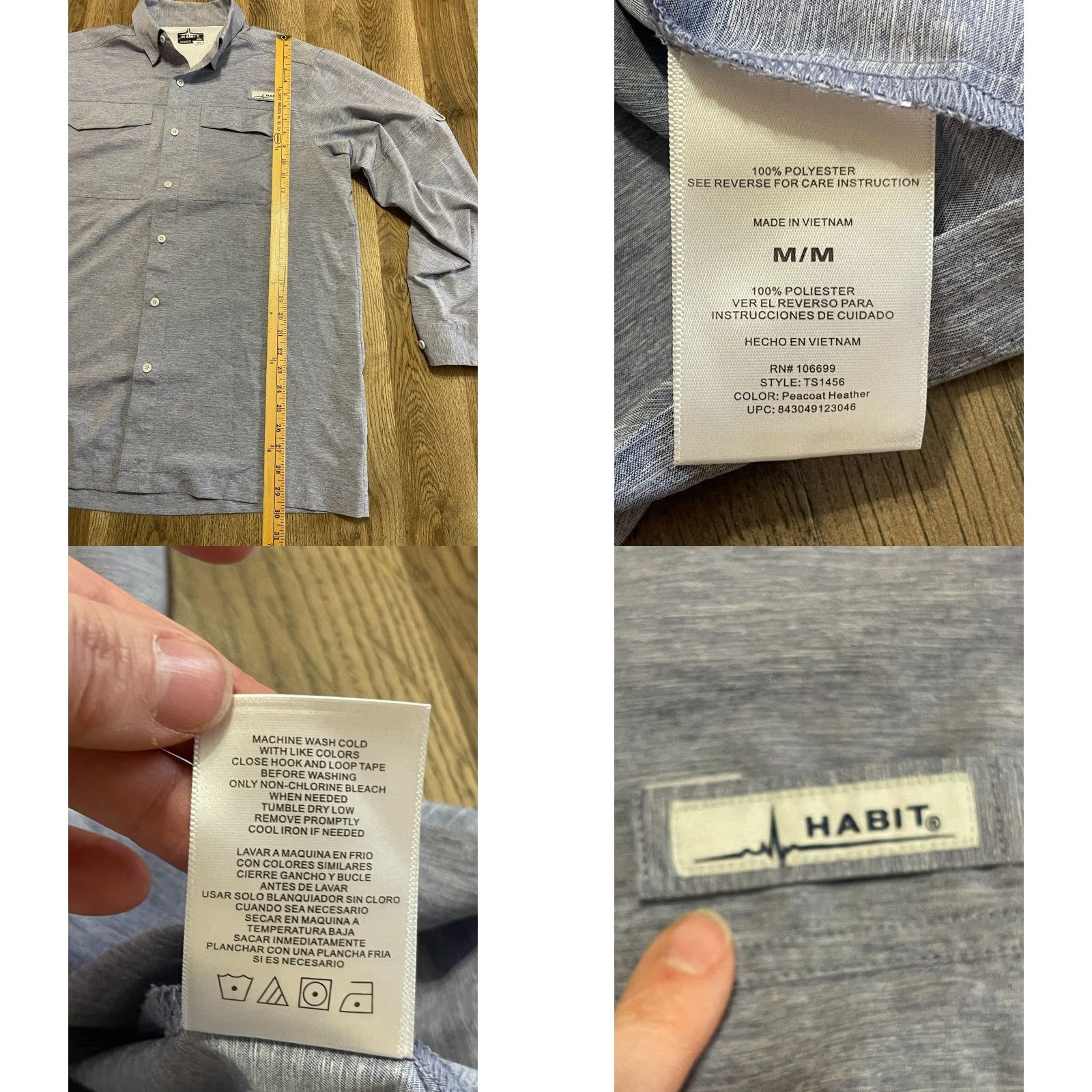 Habitat Habit Shirt Mens Button-Up Long Sleeve Blue Pockets Front Pockets Size M Casual Regular Size US M / EU 48-50 / 2 - 8 Thumbnail