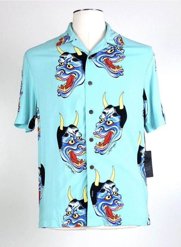 Ed Hardy Ed Hardy Oni Mask Hawaiian Club Turquoise Viscous Shirt Size US S / EU 44-46 / 1 - 1 Thumbnail