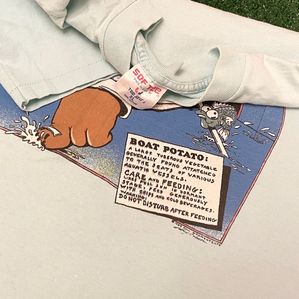 Vintage VINTAGE 80s 90s Cartoon Boat Potato Funny VTG Shirt Mens XL Blue 90s 80s Cartoon Fish Humor Fishing Shirt Mens XL Size US XL / EU 56 / 4 - 2 Thumbnail