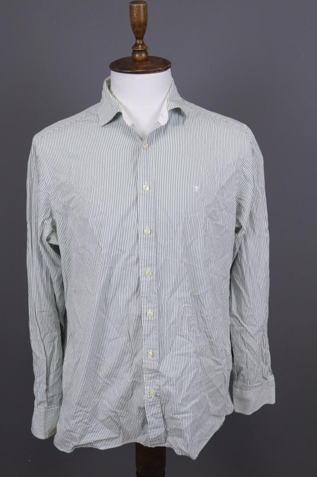 Designer Hackett London Classi Fit White Striped Down Shirt Size XL Size US XL / EU 56 / 4 - 1 Thumbnail