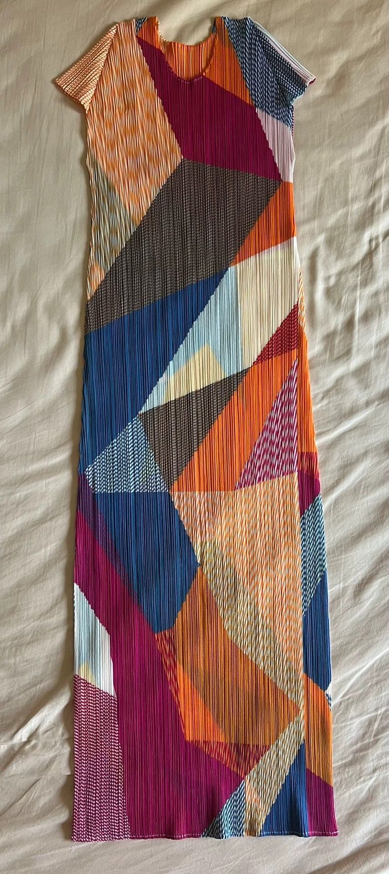 Issey Miyake Issey Miyake size:3 Orange-red color-blocked pleated dress Size XS / US 0-2 / IT 36-38 - 1 Thumbnail