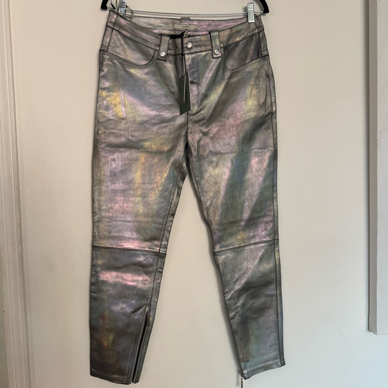 Other Rosa Cha Silver Leather Metallic Pants NWT Size 30" / US 8 / IT 44 - 2 Thumbnail