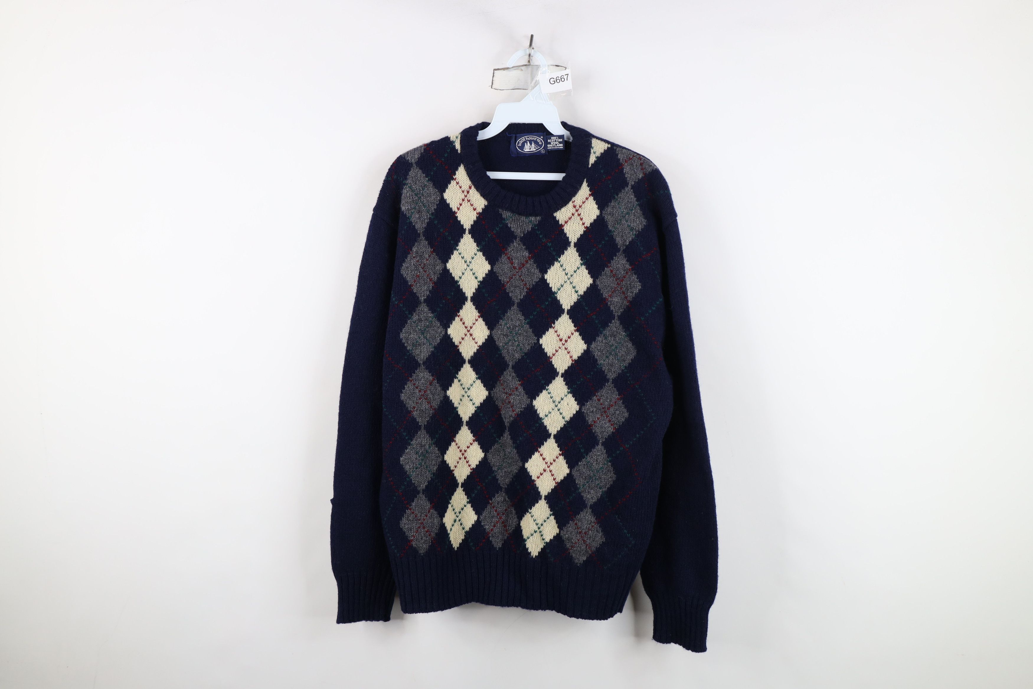Vintage Vintage 70s Streetwear Wool Argyle Diamond Knit Sweater Size US L / EU 52-54 / 3 - 1 Thumbnail