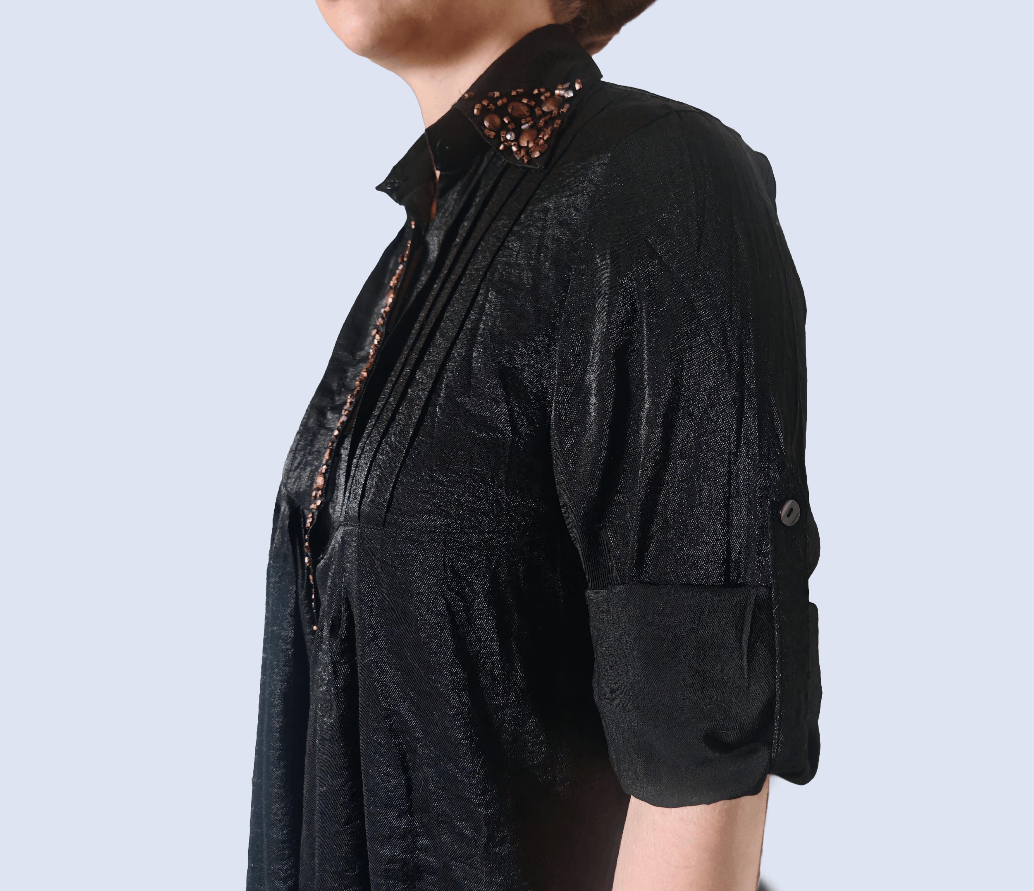 Other Vintage OCCO Roll-up Sleeves Pleated Front Beaded Shirt Size L / US 10 / IT 46 - 7 Thumbnail