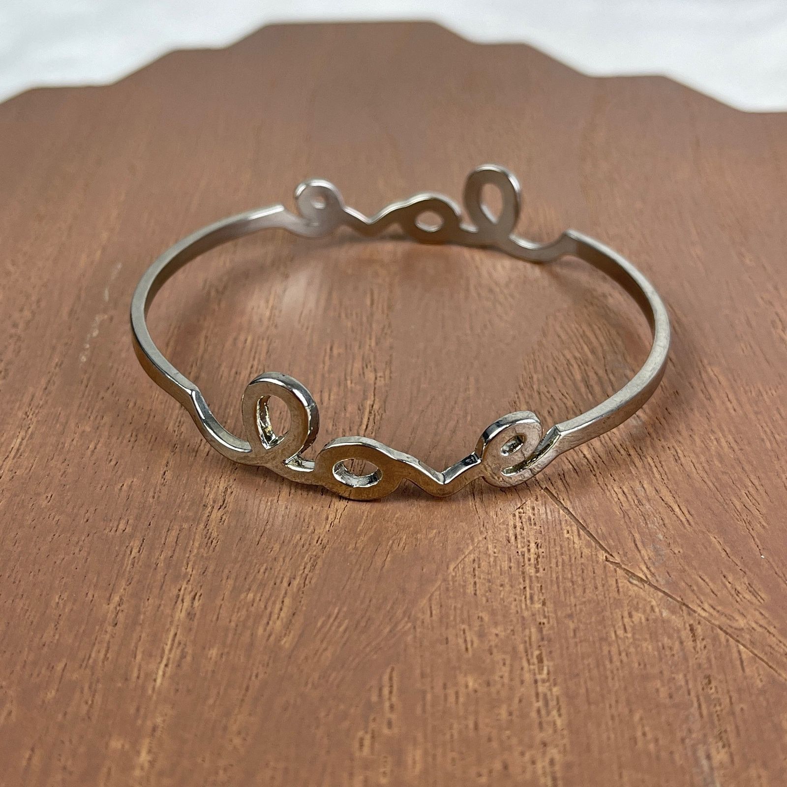 Other Dainty Silver LOVE Bangle Bracelet Minimalist Romantic NWOT Size ONE SIZE - 4 Thumbnail